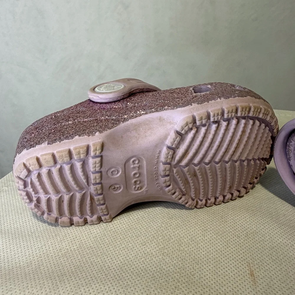 Crocs Kids Classic Glitter Clogs Purple Sparkle C5 Toddler Slip On